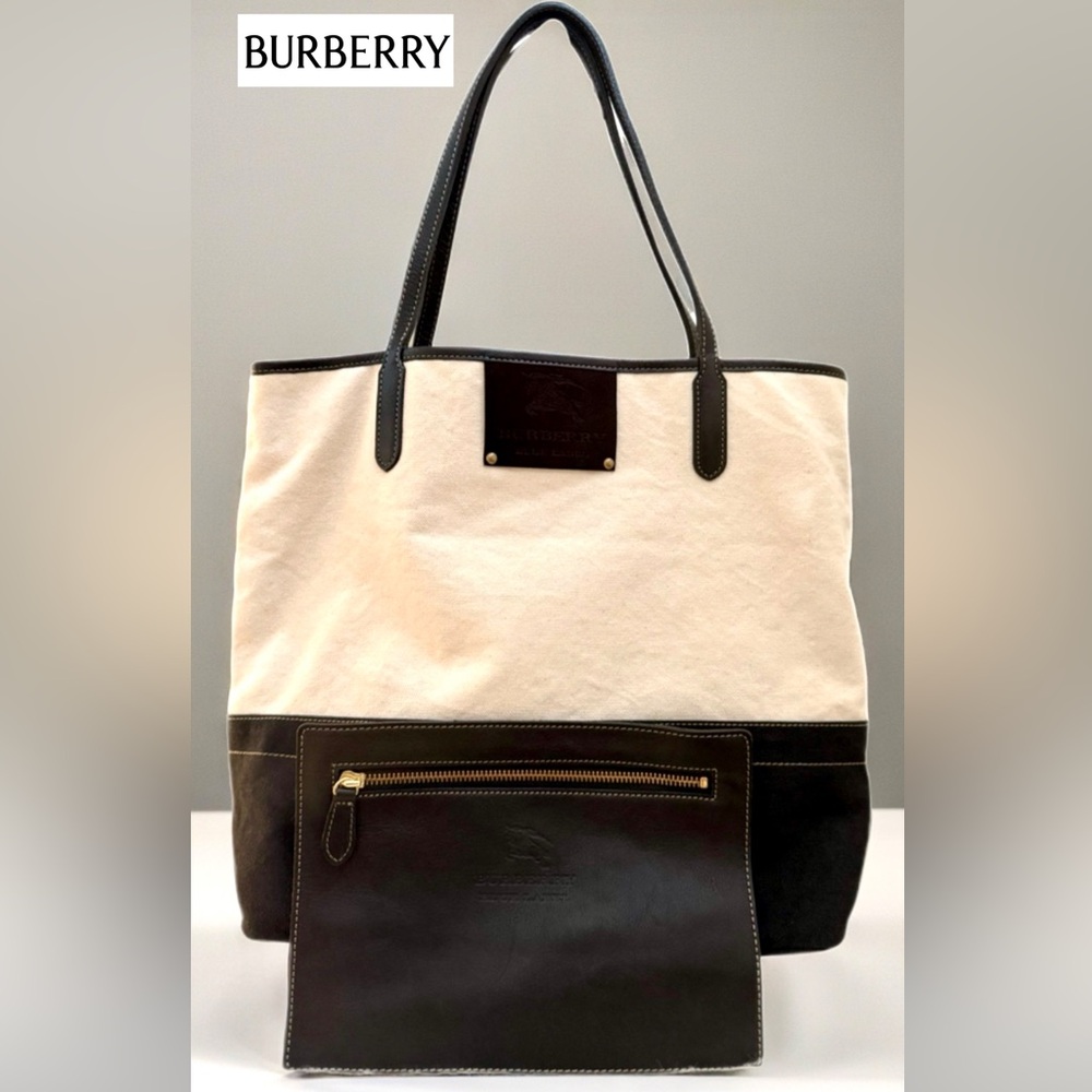 BURBERRY Blue Label Canvas Tote Bag w/ Removable Leather Pouch